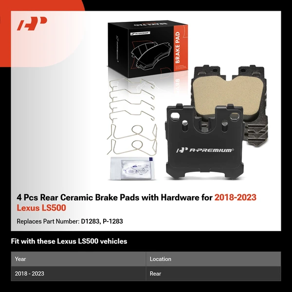 4 Pcs Rear Ceramic Brake Pads with Hardware for 2018-2023 Lexus LS500