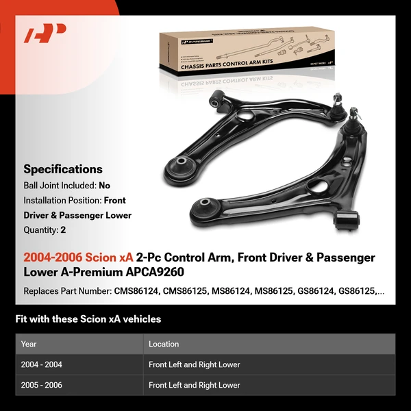 2004-2006 Scion xA 2-Pc Control Arm, Front Driver & Passenger Lower A-Premium APCA9260