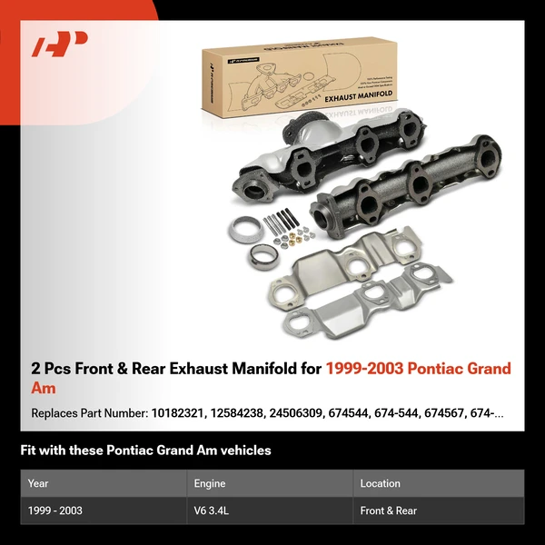 2 Pcs Front & Rear Exhaust Manifold for 1999-2003 Pontiac Grand Am