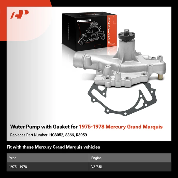 Water Pump with Gasket for 1975-1978 Mercury Grand Marquis