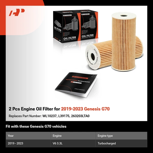 2 Pcs Engine Oil Filter for 2019-2023 Genesis G70