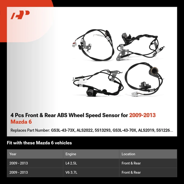 4 Pcs Front & Rear ABS Wheel Speed Sensor for 2009-2013 Mazda 6