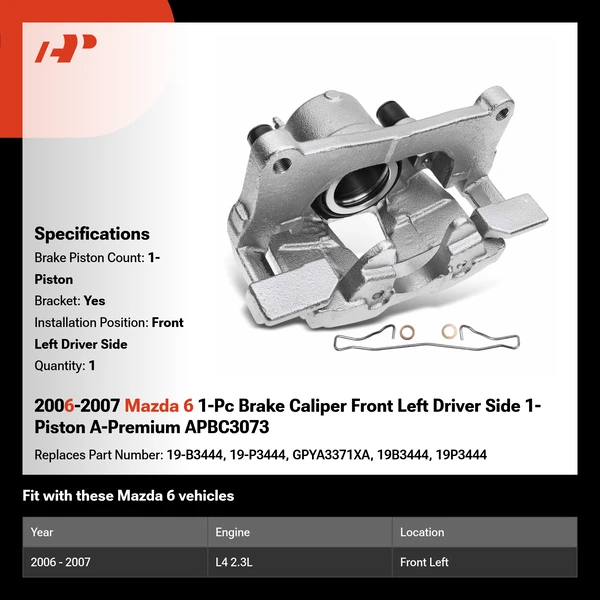 2006-2007 Mazda 6 1-Pc Brake Caliper Front Left Driver Side 1-Piston A-Premium APBC3073