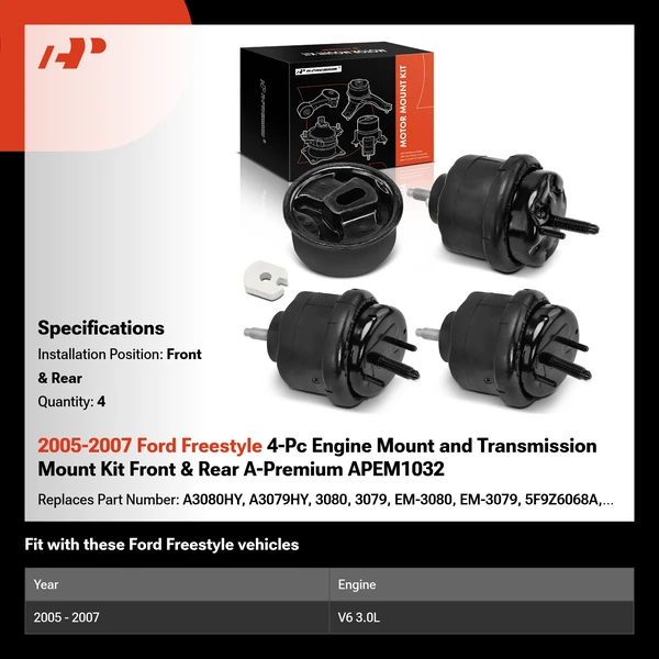 2005-2007 Ford Freestyle 4-Pc Engine Mount and Transmission Mount Kit Front & Rear A-Premium APEM1032