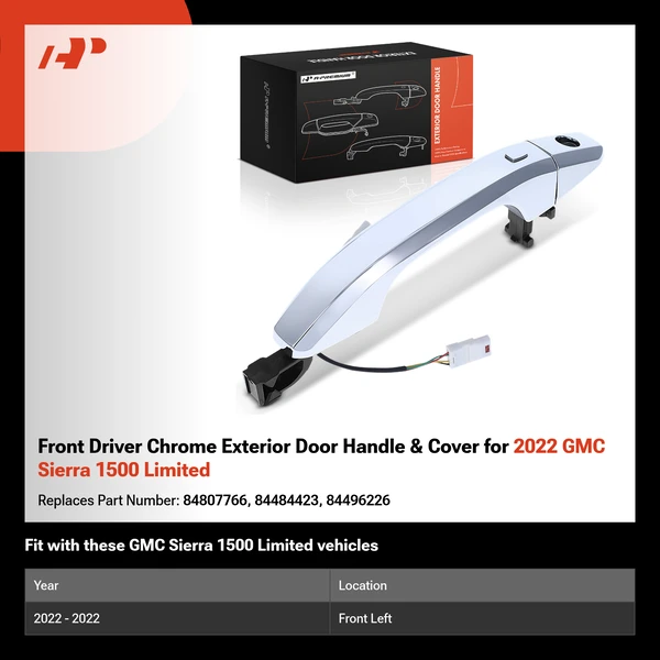 Front Driver Chrome Exterior Door Handle & Cover for 2022 GMC Sierra 1500 Limited