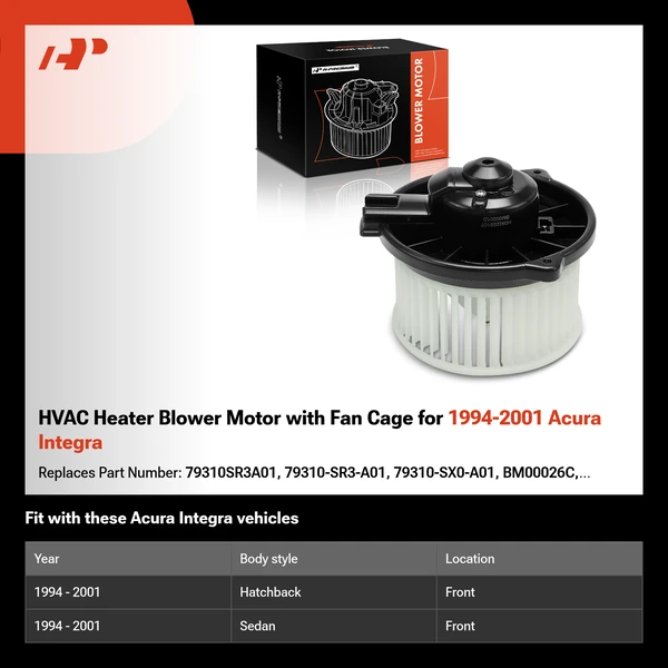 HVAC Heater Blower Motor with Fan Cage for 1994-2001 Acura Integra