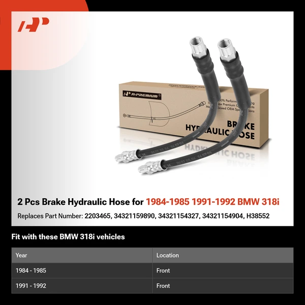 2 Pcs Brake Hydraulic Hose for 1984-1985 1991-1992 BMW 318i