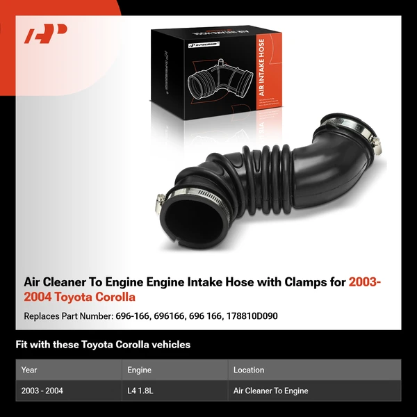 Air Cleaner To Engine Engine Intake Hose with Clamps for 2003-2004 Toyota Corolla