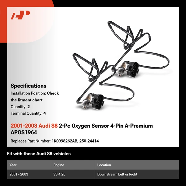 2001-2003 Audi S8 2-Pc Oxygen Sensor 4-Pin A-Premium APOS1964