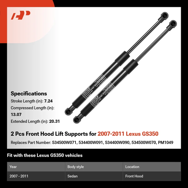 2 Pcs Front Hood Lift Supports for 2007-2011 Lexus GS350