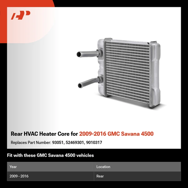 Rear HVAC Heater Core for 2009-2016 GMC Savana 4500