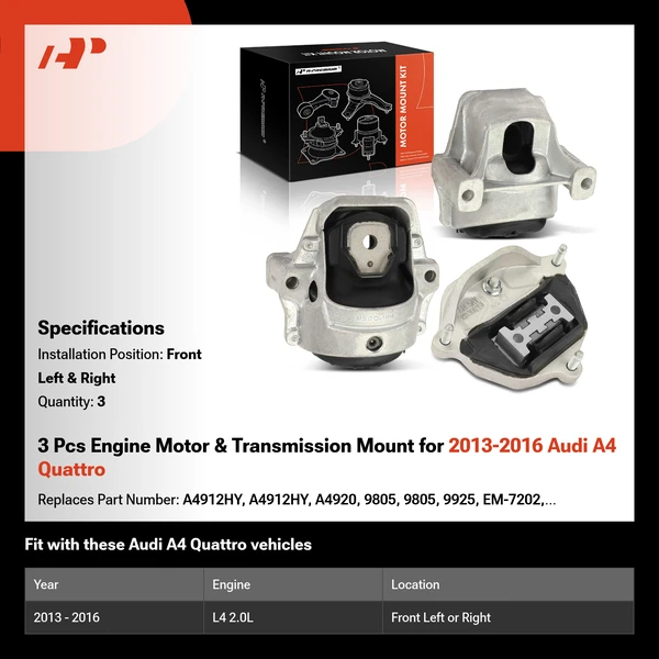 3 Pcs Engine Motor & Transmission Mount for 2013-2016 Audi A4 Quattro