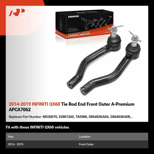 2014-2019 INFINITI QX60 Tie Rod End Front Outer A-Premium APCA7062