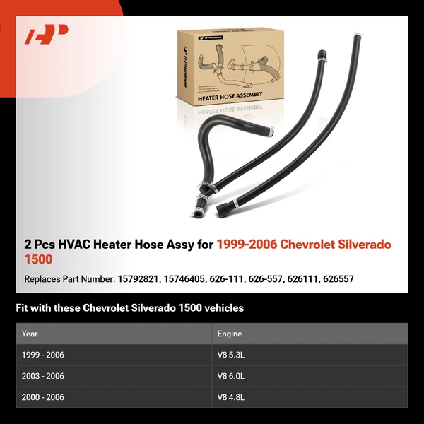 2 Pcs HVAC Heater Hose Assy for 1999-2006 Chevrolet Silverado 1500