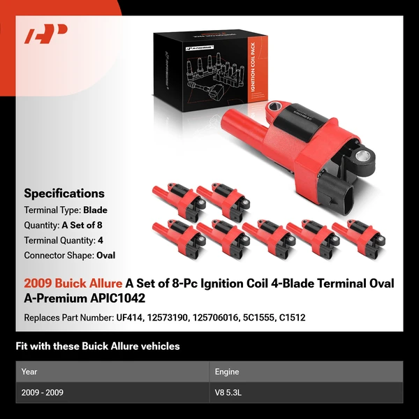 2009 Buick Allure A Set of 8-Pc Ignition Coil 4-Blade Terminal Oval A-Premium APIC1042