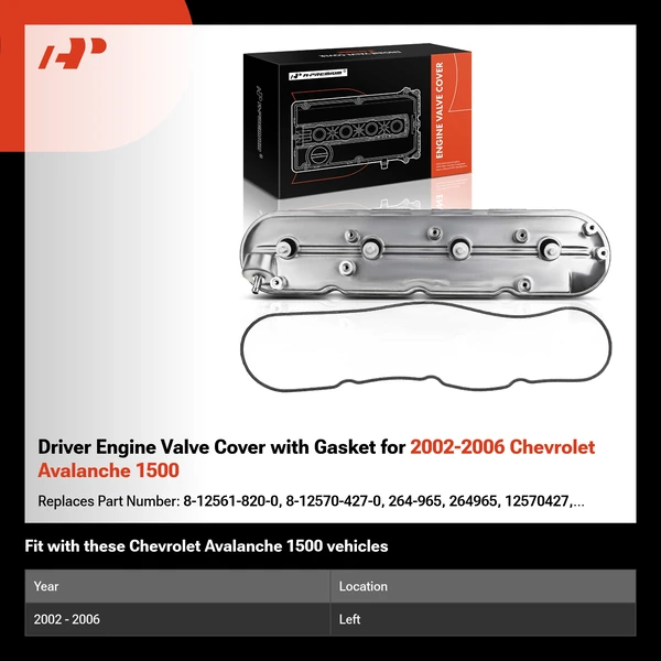 Driver Engine Valve Cover with Gasket for 2002-2006 Chevrolet Avalanche 1500