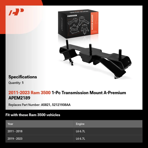 2011-2023 Ram 3500 1-Pc Transmission Mount A-Premium APEM2189