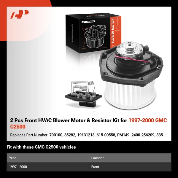 2 Pcs Front HVAC Blower Motor & Resistor Kit for 1997-2000 GMC C2500