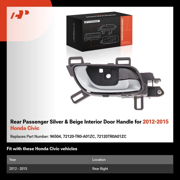 Rear Passenger Silver & Beige Interior Door Handle for 2012-2015 Honda Civic