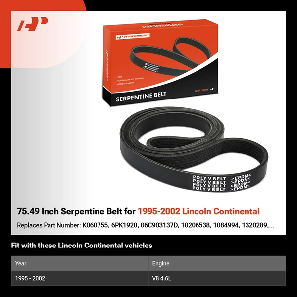 75.49 Inch Serpentine Belt for 1995-2002 Lincoln Continental