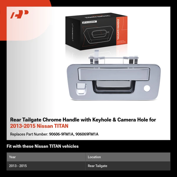 Rear Tailgate Chrome Handle with Keyhole & Camera Hole for 2013-2015 Nissan TITAN