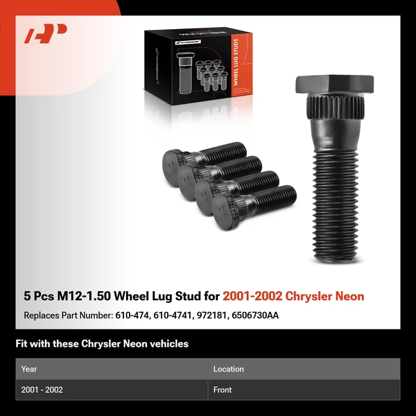 5 Pcs M12-1.50 Wheel Lug Stud for 2001-2002 Chrysler Neon