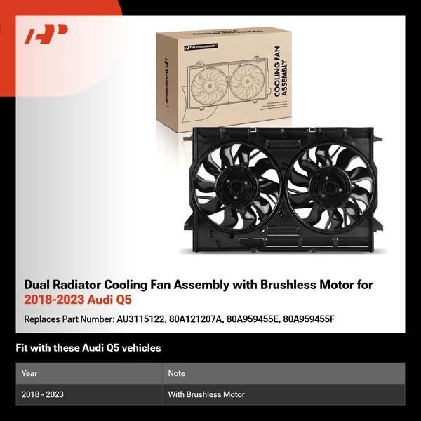 Dual Radiator Cooling Fan Assembly with Brushless Motor for 2018-2023 Audi Q5