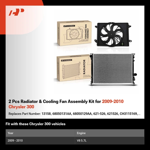 2 Pcs Radiator & Cooling Fan Assembly Kit for 2009-2010 Chrysler 300