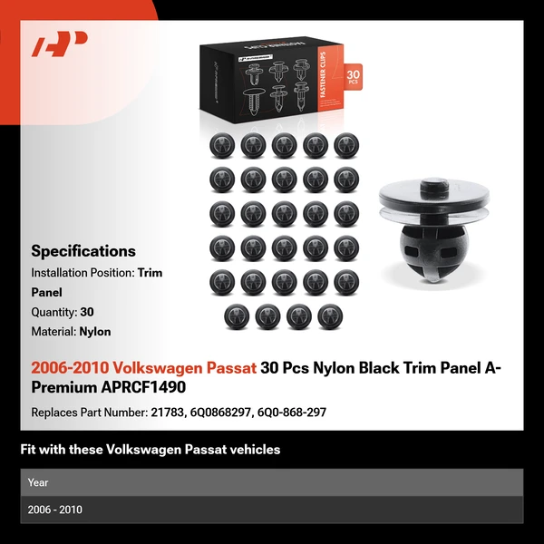 2006-2010 Volkswagen Passat 30 Pcs Nylon Black Trim Panel A-Premium APRCF1490