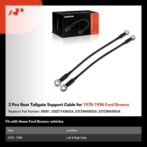 2 Pcs Rear Tailgate Support Cable for 1978-1996 Ford Bronco