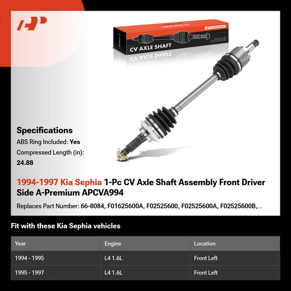 1994-1997 Kia Sephia 1-Pc CV Axle Shaft Assembly Front Driver Side A-Premium APCVA994