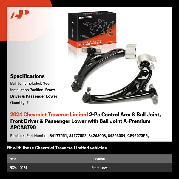 2024 Chevrolet Traverse Limited 2-Pc Control Arm & Ball Joint, Front Driver & Passenger Lower with Ball Joint A-Premium APCA8790