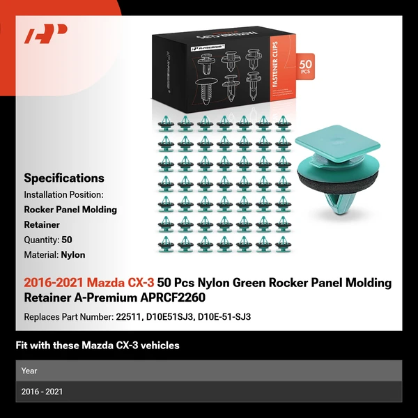 2016-2021 Mazda CX-3 50 Pcs Nylon Green Rocker Panel Molding Retainer A-Premium APRCF2260