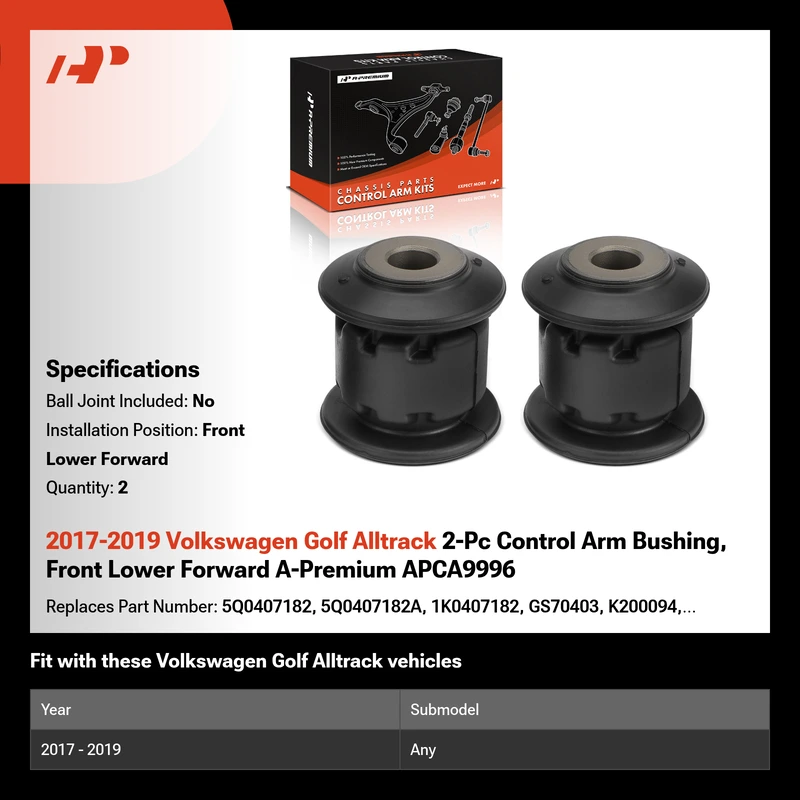 2017-2019 Volkswagen Golf Alltrack 2-Pc Control Arm Bushing, Front Lower Forward A-Premium APCA9996