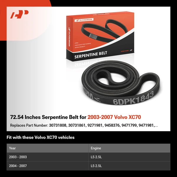 72.54 Inches Serpentine Belt for 2003-2007 Volvo XC70
