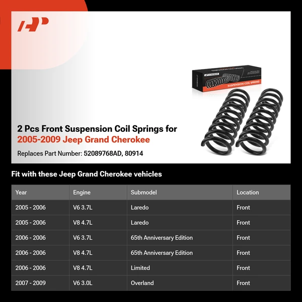 2 Pcs Front Suspension Coil Springs for 2005-2009 Jeep Grand Cherokee