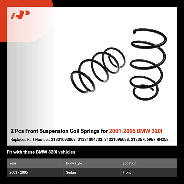 2 Pcs Front Suspension Coil Springs for 2001-2005 BMW 320i