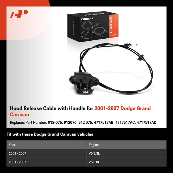 Hood Release Cable with Handle for 2001-2007 Dodge Grand Caravan