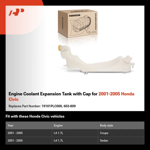 Engine Coolant Expansion Tank with Cap for 2001-2005 Honda Civic
