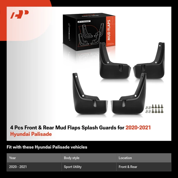4 Pcs Front & Rear Mud Flaps Splash Guards for 2020-2021 Hyundai Palisade