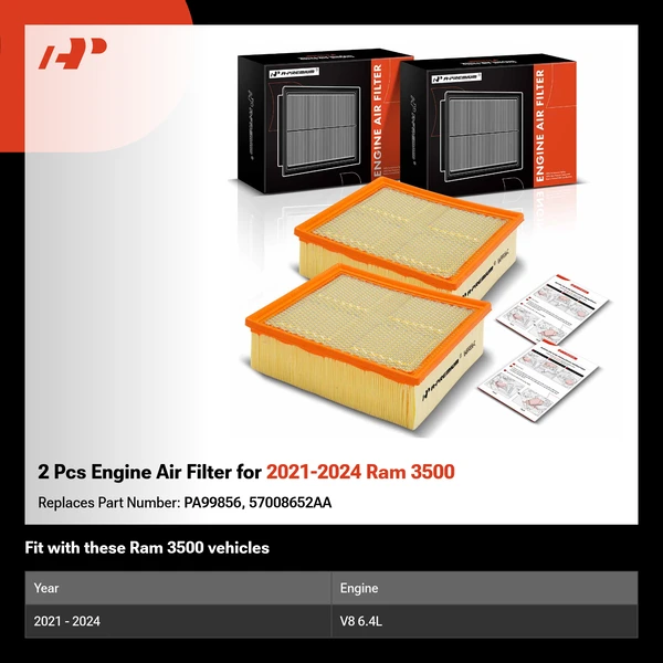2 Pcs Engine Air Filter for 2021-2024 Ram 3500