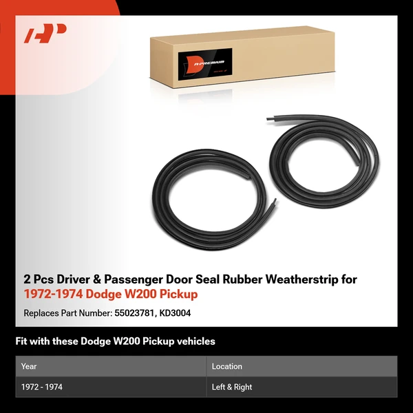 2 Pcs Driver & Passenger Door Seal Rubber Weatherstrip for 1972-1974 Dodge W200 Pickup