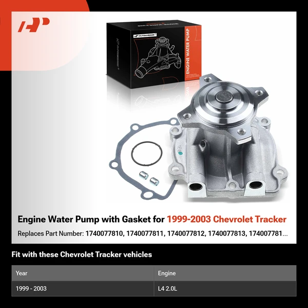 Engine Water Pump with Gasket for 1999-2003 Chevrolet Tracker