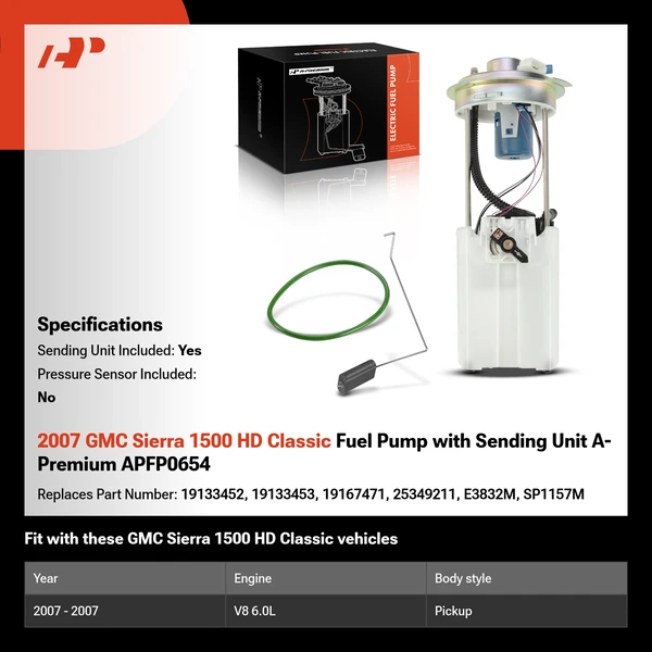 2007 GMC Sierra 1500 HD Classic Fuel Pump with Sending Unit A-Premium APFP0654
