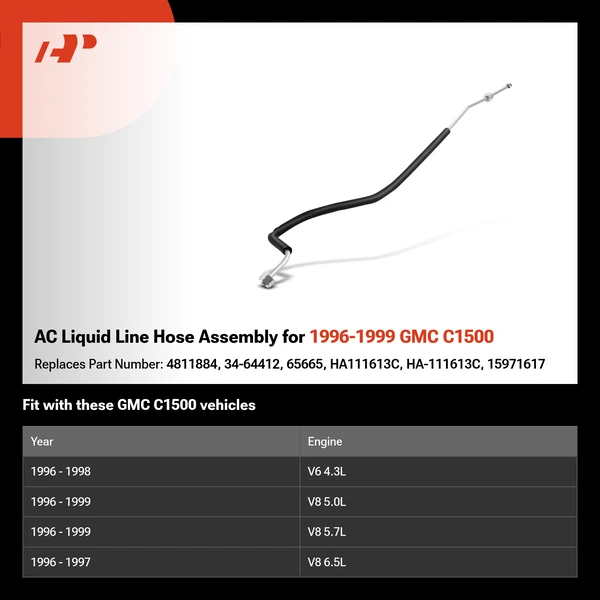 AC Liquid Line Hose Assembly for 1996-1999 GMC C1500