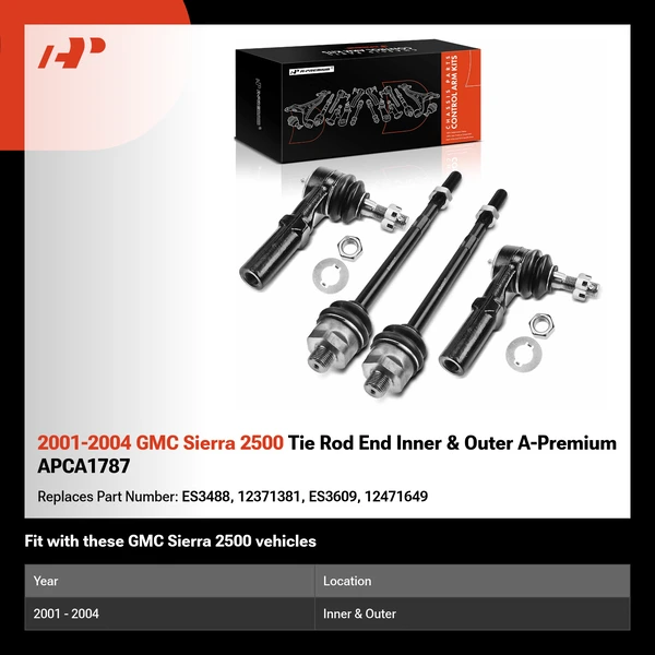 2001-2004 GMC Sierra 2500 Tie Rod End Inner & Outer A-Premium APCA1787
