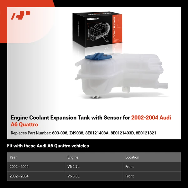 Engine Coolant Expansion Tank with Sensor for 2002-2004 Audi A6 Quattro