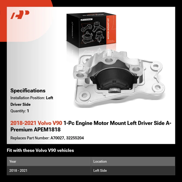2018-2021 Volvo V90 1-Pc Engine Motor Mount Left Driver Side A-Premium APEM1818