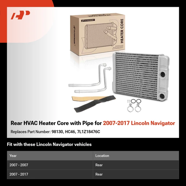Rear HVAC Heater Core with Pipe for 2007-2017 Lincoln Navigator