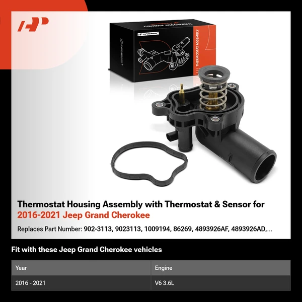 Thermostat Housing Assembly with Thermostat & Sensor for 2016-2021 Jeep Grand Cherokee